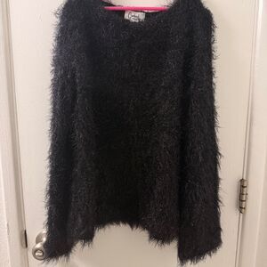 Carducci Women’s M Fuzzy Shag Knit Sweater Black Silver Made in Italy